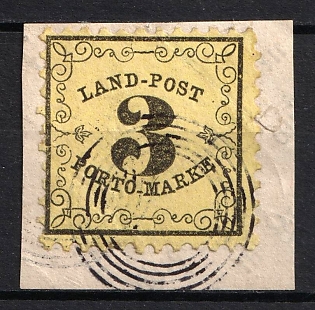 1863 3kr on piece Baden, German States, Germany, Official Stamps (Used)