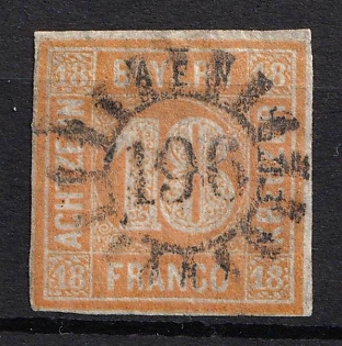 1854 18kr Bavaria, German States, Germany (Used)