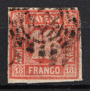 1862 18kr Bavaria, German States, Germany (Used)