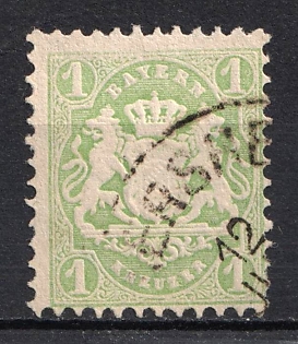 1875 1kr Bavaria, German States, Germany (Used)