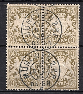 1900 3m Bavaria, German States, Germany, Block of Four (Munich Postmark)
