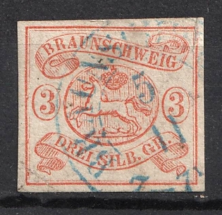 1852 3sgr Braunschweig, German States, Germany (Signed, Used)