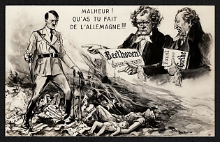 1933-1945 'Malheur ! Qu'as Tu Fait De L'allemagne!' Anti-Nazi Propaganda Postcard