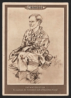 1944 'Infanterist a Lieutenant of the Grenadiers after a Successful Battle' Propaganda Postcard