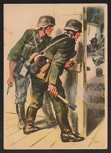 1933-1945 'The Enemy was Fought Down Here. The House is Carefully Searched' Propaganda Postcard