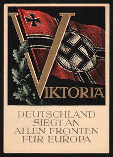 1941 'Viktoria Germany Wins for Europe on All Fronts' Propaganda Postcard