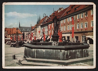 1942 'Adolf Hitler Square with Roland Fountain' Propaganda Postcard