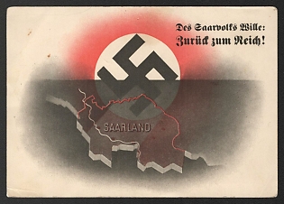 1933-1945 'The Will of the Saar People Back to the Reich!' Propaganda Postcard