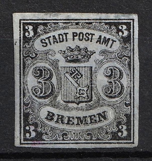 1855 3gr Bremen, German States, Germany (Signed)