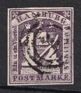 1864 1 1/4s Hamburg, German States, Germany (Used)