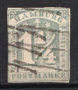 1864 1 1/4s Hamburg, German States, Germany (Used)