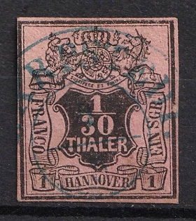 1855 1/30th Hannover, German States, Germany (Used)