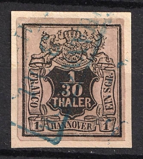 1851 1/30th on piece Hannover, German States, Germany (Used)