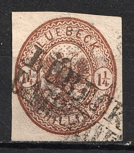 1864 1 1/4s Lubeck, German States, Germany (Signed, Used)
