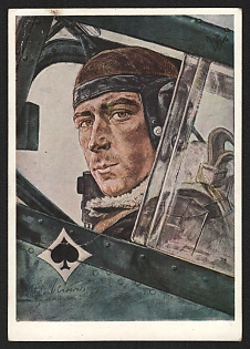 1940 'Colonel Molders + One of Our Most Successful Fighter Pilots' Military Personnel Propaganda Postcard