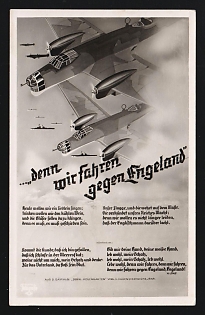 1940 '...because We are Going Against Engeland' Luftwaffe, German Air Force Aircraft Propaganda Postcard