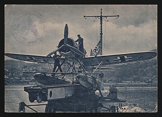 1933-1945 'Arado Ar 196 Airplane on a German Warship in Norwegian Waters' Luftwaffe, German Air Force Aircraft Propaganda Postcard
