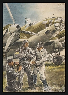 1933-1945 'Fighter Plane Before Take-off' Luftwaffe, German Air Force Aircraft Propaganda Postcard