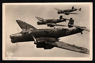 1940 'A String of Twin-Engine Junkers Ju 86 K Fighter Planes Above the Clouds' Luftwaffe, German Air Force Aircraft Propaganda Postcard