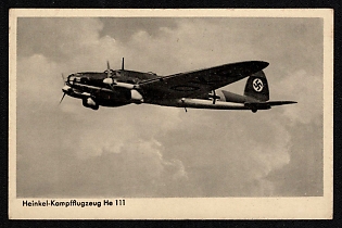 1933-1945 'Heinkel Fighter Aircraft He 111' Luftwaffe, German Air Force Aircraft Propaganda Postcard