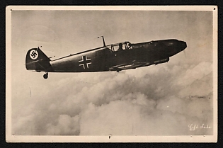 1939 'Our Luftwaffe Dive Bomber Single-seater Hs 123 Pushes Through the Clouds to Attack' Luftwaffe, German Air Force Aircraft Propaganda Postcard