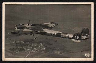 1942 'Dornier Do-17 Twin-engine Fighter Aircraft' Luftwaffe, German Air Force Aircraft Propaganda Postcard