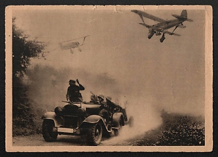 1933-1945 'Hs 123 Dive Bombers of Type Hs 123 Over An Advance Road in the East' Luftwaffe, German Air Force Aircraft Propaganda Postcard