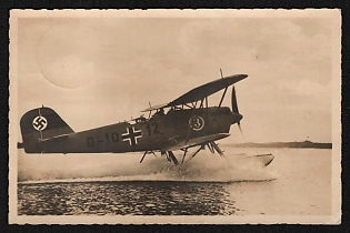 1936 'Takeoff of a Seaplane' Luftwaffe, German Air Force Aircraft Propaganda Postcard