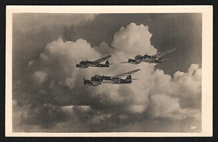 1933-1945 'A String of Junkers Ju 88s, Horizontal and Dive Bombers' Luftwaffe, German Air Force Aircraft Propaganda Postcard