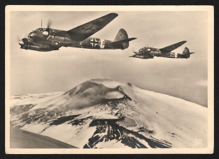 1933-1945 'Junkers Ju 88 Over Mount Etna' Luftwaffe, German Air Force Aircraft Propaganda Postcard
