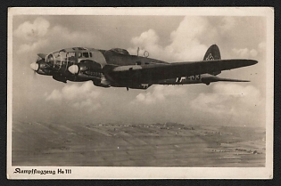1933-1945 'Fighter Plane He 111' Luftwaffe, German Air Force Aircraft Propaganda Postcard