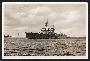 1943 'Swinemunde Warships in the Harbor' Deutsche Marine, German Navy Propaganda Postcard