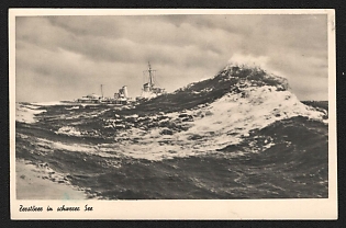 1940 'Destroyer in Heavy Seas' Deutsche Marine, German Navy Propaganda Postcard