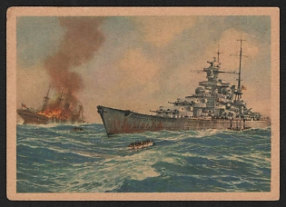 1933-1945 'German Battleships Sink 22 Ships in the North Atlantic in March 1941 and Rescue 800 Survivors' Deutsche Marine, German Navy Propaganda Postcard
