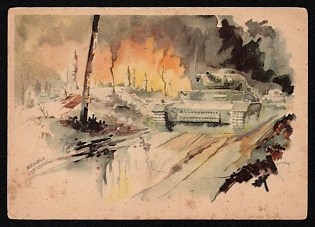 1933-1945 'The Attack Rolls on War Correspondent' Tank, Panzer Propaganda Postcard