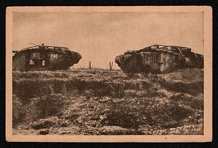 1933-1934 'Captured English Tanks in the Outskirts of Bourban' Tank, Panzer Propaganda Postcard