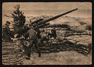 1933-1945 'Heavy Flat Artillery at the Edge of the Coast While the Fir Tree is Being Planted' Artilery Propaganda Postcard