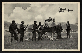 1941 'An Anti-Aircraft Gun Firing' Artilery Propaganda Postcard