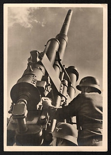 1933-1945 'Open Fire! German Anti-Aircraft Artillery in Firing Position' Artilery Propaganda Postcard