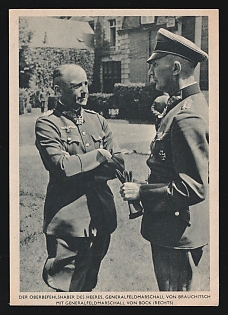1933-1945 'The Commander-in-Chief of the Army, Field Marshal Von Brauchitsch with Field Marshal Von Bock' Wehrmacht, German Infantry Propaganda Postcard