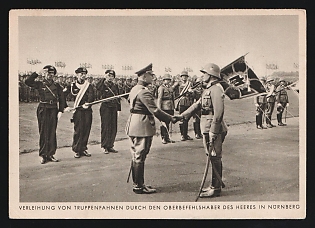 1933-1945 'Presentation of Troop Flags by the Commander-in-Chief of the Army in Nurnberg' Wehrmacht, German Infantry Propaganda Postcard