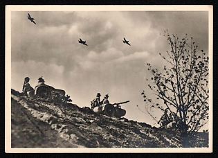 1933-1945 'Junkers Ju 87 Support Advancing Motorcycle Regiment' Wehrmacht, German Infantry Propaganda Postcard