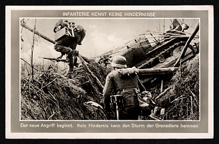 1933-1945 'Infantry Knows No Obstacles' Wehrmacht, German Infantry Propaganda Postcard