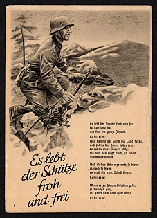 1933-1945 'The Marksman Lives Happy and Free' Wehrmacht, German Infantry Propaganda Postcard