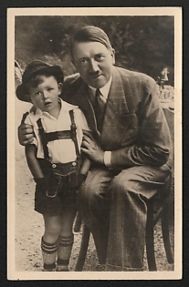 1933-1945 'Adolf Hitler with Child' Adolf Hitler Propaganda Postcard