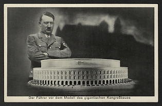 1933-1945 'The Fuhrer in Front of the Model of the Gigantic Congress Building' Adolf Hitler Propaganda Postcard