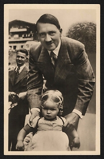 1933-1945 'Adolf Hitler with Child' Adolf Hitler Propaganda Postcard