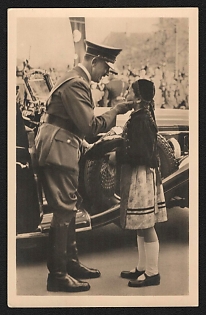 1933-1945 'Adolf Hitler with Child' Adolf Hitler Propaganda Postcard