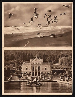 1934-1935 DOUBLE Propaganda Postcard 'Sylt Beach' Third Reich Architecture