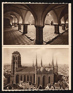 1934-1935 DOUBLE Propaganda Postcard 'Heilsberg, Castle Courtyard' Third Reich Architecture